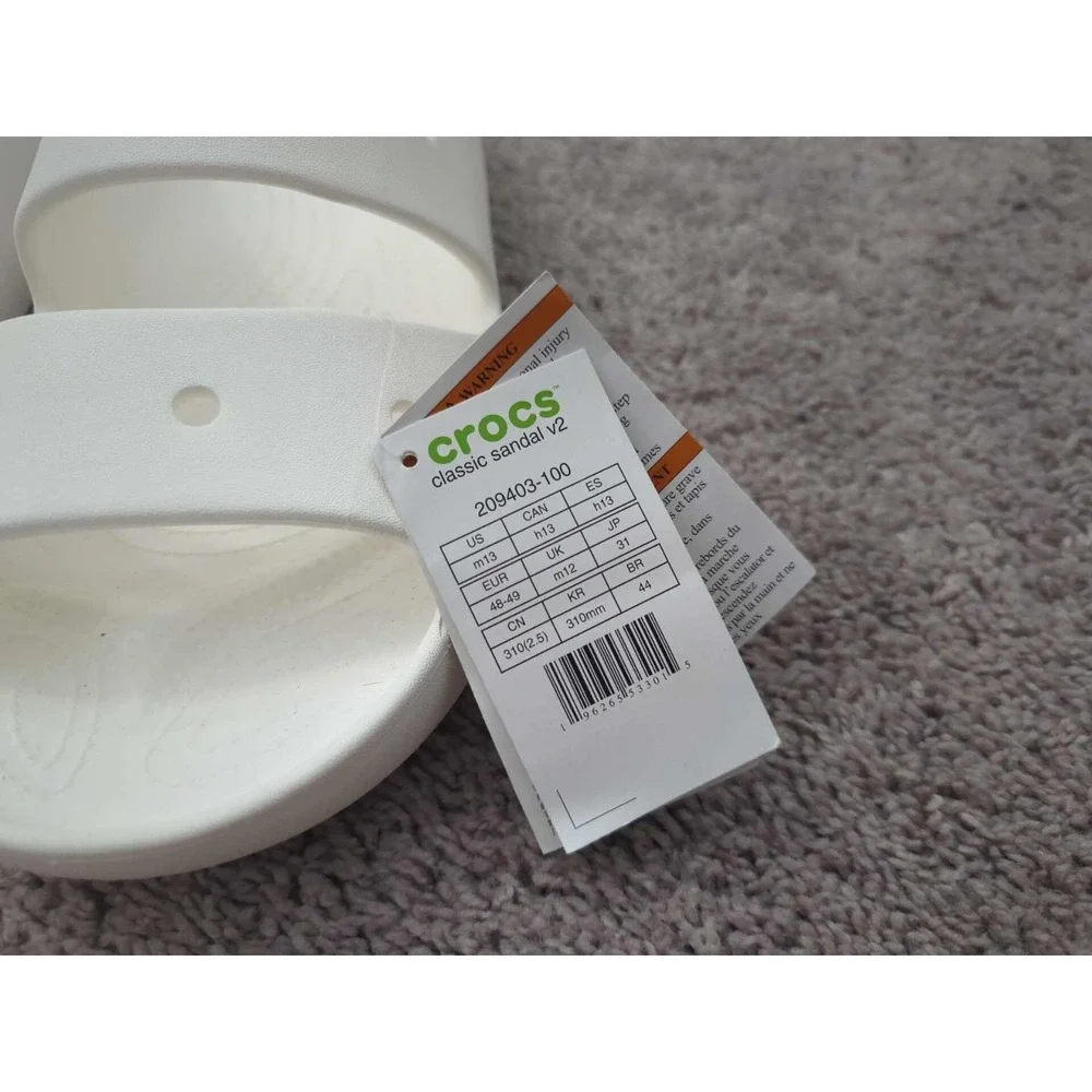 Crocs Slides Mens 13 White‎ Classic Sandal V2 Two Strap Croslite NWT